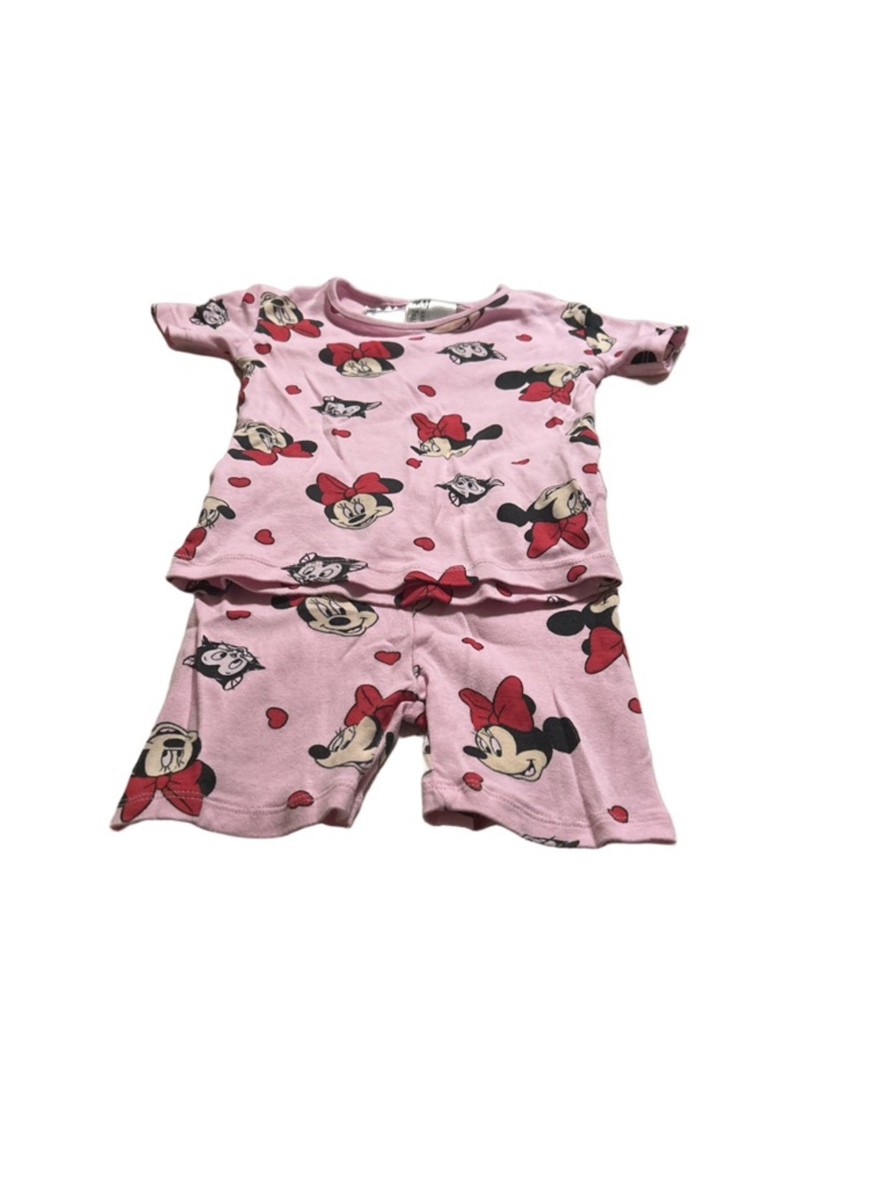 H&M Pink Minnie Mouse Short Sleeve Pyjama Set with Hearts